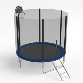 8 FT TRAMPOLINE OUTSIDE SAFETY NET WITH BASKETBALL HOOP (Color: Blue)