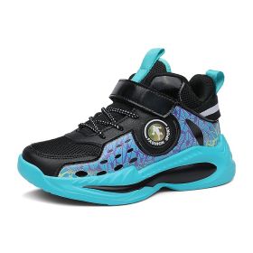 Explosive basketball shoes boys' and girls' sneakers summer breathable boys' sneakers Middle school kids student sneakers (Color: Black moon, size: 34)