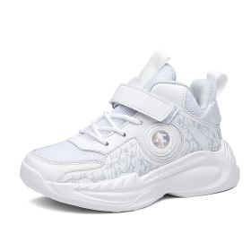 Explosive basketball shoes boys' and girls' sneakers summer breathable boys' sneakers Middle school kids student sneakers (Color: White, size: 35)