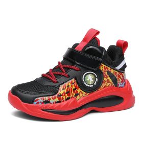 Explosive basketball shoes boys' and girls' sneakers summer breathable boys' sneakers Middle school kids student sneakers (Color: Black and red, size: 36)