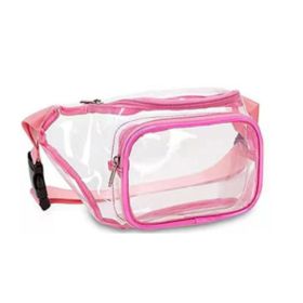 Woman Waist Packs Clear Fanny Pack Waterproof Cute Waist Bag Stadium Approved Clear Purse Transparent Adjustable Crossbody Bags (Color: Pink)