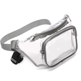 Woman Waist Packs Clear Fanny Pack Waterproof Cute Waist Bag Stadium Approved Clear Purse Transparent Adjustable Crossbody Bags (Color: GRAY)