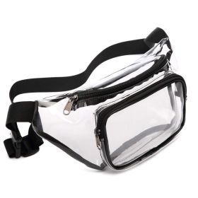 Woman Waist Packs Clear Fanny Pack Waterproof Cute Waist Bag Stadium Approved Clear Purse Transparent Adjustable Crossbody Bags (Color: BLACK)