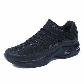 Men's shoes autumn new shock-absorbing air cushion running shoes outdoor mesh sneakers men's casual running shoes large size fashion shoes (Color: BLACK, size: 39)