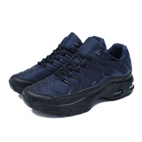 Men's shoes autumn new shock-absorbing air cushion running shoes outdoor mesh sneakers men's casual running shoes large size fashion shoes (Color: Dark Blue, size: 45)