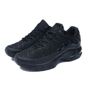 Men's shoes autumn new shock-absorbing air cushion running shoes outdoor mesh sneakers men's casual running shoes large size fashion shoes (Color: BLACK, size: 46)