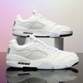Summer explosion men's luminous AIR retro low-top fashion trend basketball shoes casual sports shoes (Color: White, size: 36)