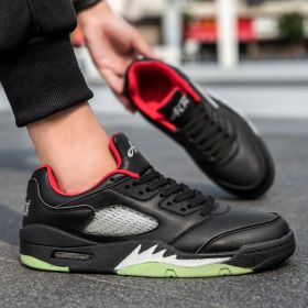 Summer explosion men's luminous AIR retro low-top fashion trend basketball shoes casual sports shoes (Color: BLACK, size: 37)
