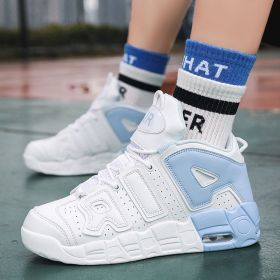 New men's and women's trend fashion personality basketball sneakers fashion match men's sneakers 5 colors (Color: White and blue, size: 37)