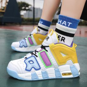 New men's and women's trend fashion personality basketball sneakers fashion match men's sneakers 5 colors (Color: orange-blue-violet, size: 37)