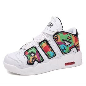New men's and women's trend fashion personality basketball sneakers fashion match men's sneakers 5 colors (Color: Colorful graffiti, size: 39)