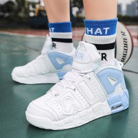 New men's and women's trend fashion personality basketball sneakers fashion match men's sneakers 5 colors (Color: White and blue, size: 43)