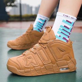 New men's and women's trend fashion personality basketball sneakers fashion match men's sneakers 5 colors (Color: wheat colored, size: 43)
