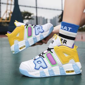 New men's and women's trend fashion personality basketball sneakers fashion match men's sneakers 5 colors (Color: orange-blue-violet, size: 45)