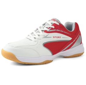 New wear resistant non-slip lightweight breathable men's and women's badminton shoes tennis shoes men's sports shoes (Color: White red, size: 39)