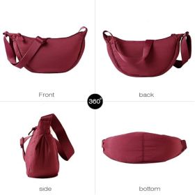 Nylon Crescent Crossbody Bag for Women Men Fanny Pack Crossbody Bag Dumpling Lightweight Travel Sling Bag (Color: Red)