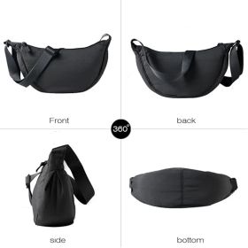Nylon Crescent Crossbody Bag for Women Men Fanny Pack Crossbody Bag Dumpling Lightweight Travel Sling Bag (Color: BLACK)