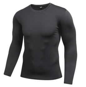 Men's Solid Quick-Drying Fitness Tight T-Shirt (Color: BLACK, size: XXL)