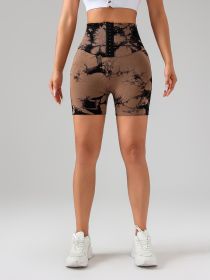 Tie Dye Button Everyday Wear Spring Summer Sports Shorts, High Waist Butt Lift Tie Dye Shorts (Color: coffee, size: M)
