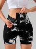 Tie Dye Button Everyday Wear Spring Summer Sports Shorts, High Waist Butt Lift Tie Dye Shorts