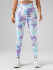 Tie Dye Scrunch Butt Lifting Seamless Leggings For Women High Waist Yoga Pants, Tummy Control Running Workout Tight (Color: Blueviolet, size: M)
