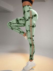 Cut Out Side Hollow Tie Dyed Yoga Pants, High Waist And Hip Lifting Fitness Pants With Side Hollow Seamless Sports Tights (Color: green, size: S)