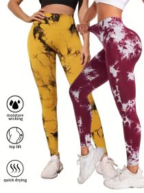 2 Pack Tie Dye Workout Seamless Leggings For Women High Waist Gym Leggings Yoga Pants, Seamless Leggings For Women High Waist Yoga Pants (Color: 2PACK1, size: M)