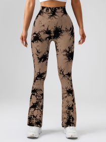 High-Waist Tummy Control Flare Yoga Pants For Women, Tie-Dye Stretch Slimming Bootcut Workout Pants, Fitness & Sports Activewear (Color: BLACK, size: S)