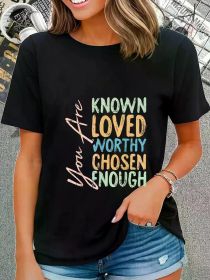 You Are Known Loved Worthy Chosen Enough Christian Religous T-Shirt Casual Short Sleeve Shirt (Color: BLACK, size: L)