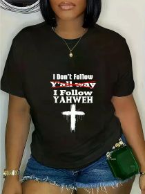 I Follow Yahweh Christian Believer Faith Jesus Christ T-Shirt Women'S Men'S Graphic Tee Causal Tops (Color: BLACK, size: XXL)
