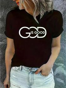 Women'S Casual Short-Sleeved T-Shirt, Round Neck, "God Is Good" T-Shirt, 180G Printed Round Neck Short-Sleeved T-Shirt (Color: BLACK, size: M)