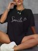 Women's Casual T-Shirt | Black with White Heart & 'Smile' Print | Round Neck, Short Sleeve | Breathable & Machine Washable | Versatile Summer Top
