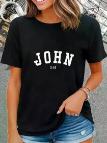 John 3:16 Inspirational Bible Verse Women's T-Shirt - Soft, Casual Crew Neck, Short Sleeve, Black with White Letter Print, Perfect for Casual Attire (Color: BLACK, size: M)