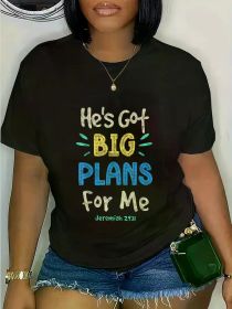 Women's 'He's Got Big Plans for Me' Christian T-Shirt - Soft, Short Sleeve, Crew Neck, Bible Verse Jeremiah 29:11, Casual & Comfortable Fit, (Color: BLACK, size: M)