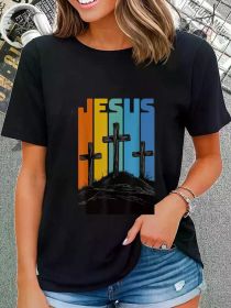 Jesus is Lord He is Risen Three Crosses Easter Graphic T-Shirt - 100% Unisex Casual Tee with Vibrant Color Block Design, Regular Fit Short Sleeve (Color: BLACK, size: M)