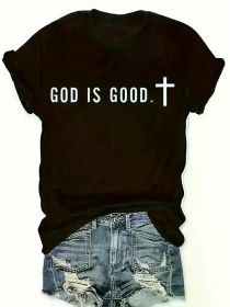 "God Is Kind" Inspirational Letter Printed T-Shirt, 180G Printed T-Shirt with Round Neck And Short Sleeves (Color: BLACK, size: XXL)