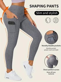 Solid Color Yoga Pants With Pocket, High Stretch Stretch Running Fitness Sports Leggings, Women's Activewear (Color: Slate Grey, size: M)