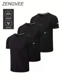 Quick Drying Sports T-shirt, Chic Stretch Crew Neck Tee Shirt For Summer Fitness (Color: BLACK, size: XL)