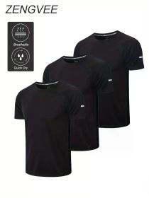 Quick Drying Sports T-shirt, Chic Stretch Crew Neck Tee Shirt For Summer Fitness (Color: BLACK, size: XXXL)