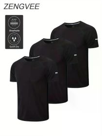 Quick Drying Sports T-shirt, Chic Stretch Crew Neck Tee Shirt For Summer Fitness (Color: BLACK, size: XXL)