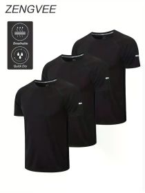 Quick Drying Sports T-shirt, Chic Stretch Crew Neck Tee Shirt For Summer Fitness (Color: BLACK, size: S)