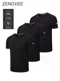 Quick Drying Sports T-shirt, Chic Stretch Crew Neck Tee Shirt For Summer Fitness (Color: BLACK, size: L)