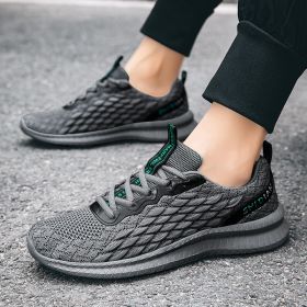 2024 new men's sports shoes flying woven leisure running shoes (Color: grey, size: 45)