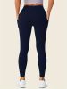 Solid Color Yoga Pants With Pocket, High Stretch Stretch Running Fitness Sports Leggings, Women's Activewear