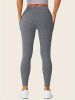 Solid Color Yoga Pants With Pocket, High Stretch Stretch Running Fitness Sports Leggings, Women's Activewear