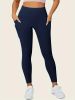 Solid Color Yoga Pants With Pocket, High Stretch Stretch Running Fitness Sports Leggings, Women's Activewear