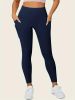 Solid Color Yoga Pants With Pocket, High Stretch Stretch Running Fitness Sports Leggings, Women's Activewear